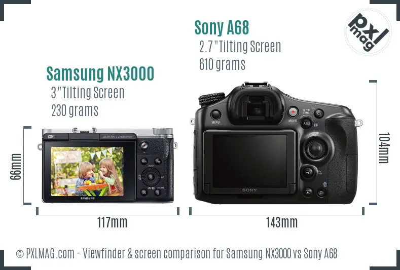 Samsung NX3000 vs Sony A68 Screen and Viewfinder comparison