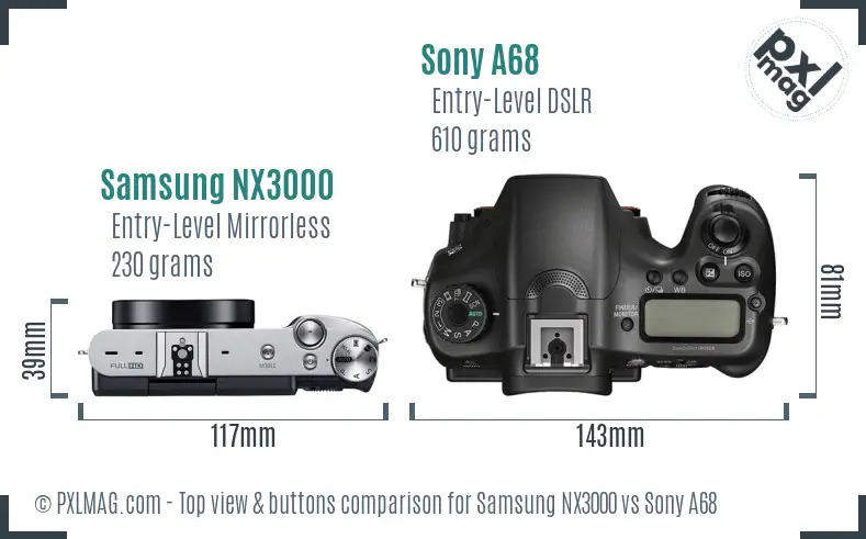 Samsung NX3000 vs Sony A68 top view buttons comparison