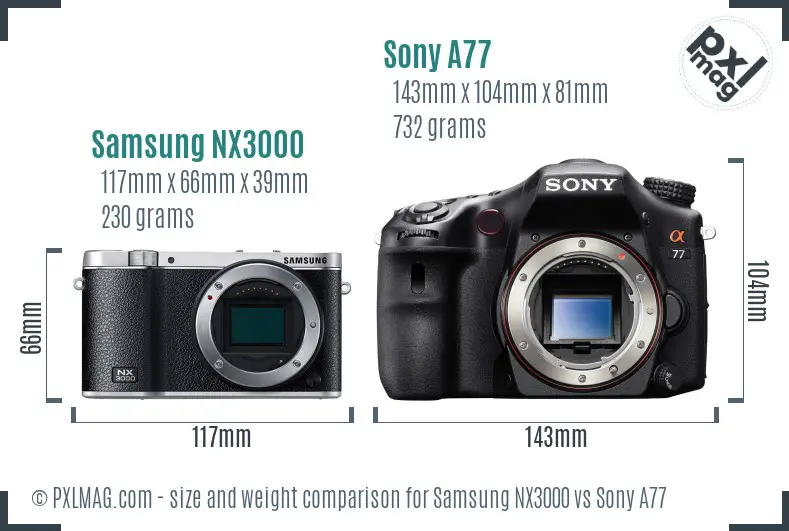 Samsung NX3000 vs Sony A77 size comparison