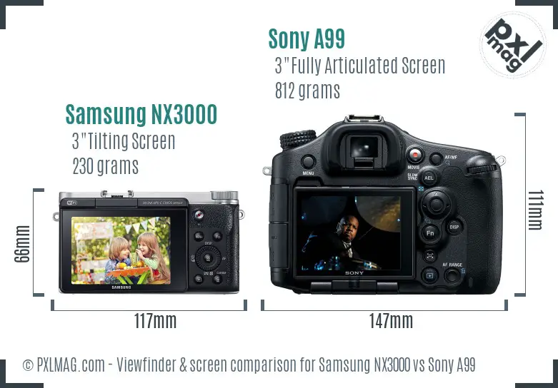 Samsung NX3000 vs Sony A99 Screen and Viewfinder comparison