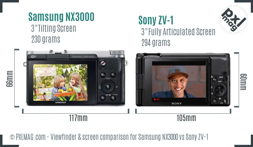 Samsung NX3000 vs Sony ZV-1 Screen and Viewfinder comparison
