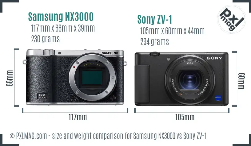Samsung NX3000 vs Sony ZV-1 size comparison