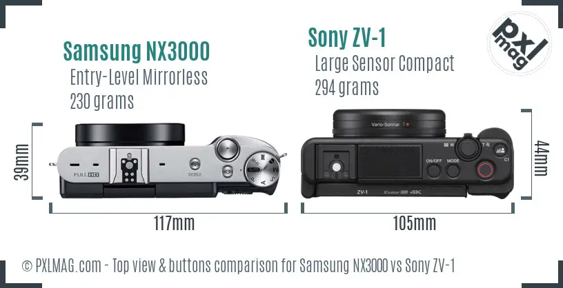 Samsung NX3000 vs Sony ZV-1 top view buttons comparison