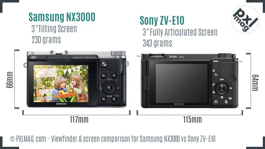 Samsung NX3000 vs Sony ZV-E10 Screen and Viewfinder comparison