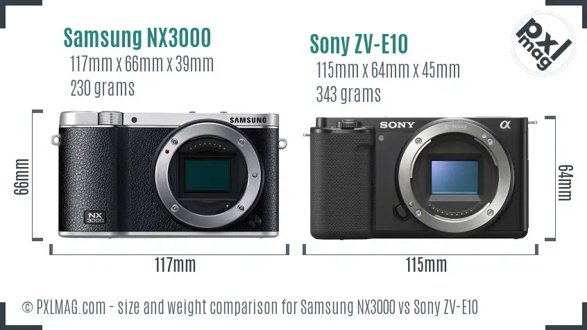 Samsung NX3000 vs Sony ZV-E10 size comparison