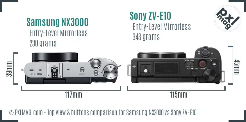 Samsung NX3000 vs Sony ZV-E10 top view buttons comparison