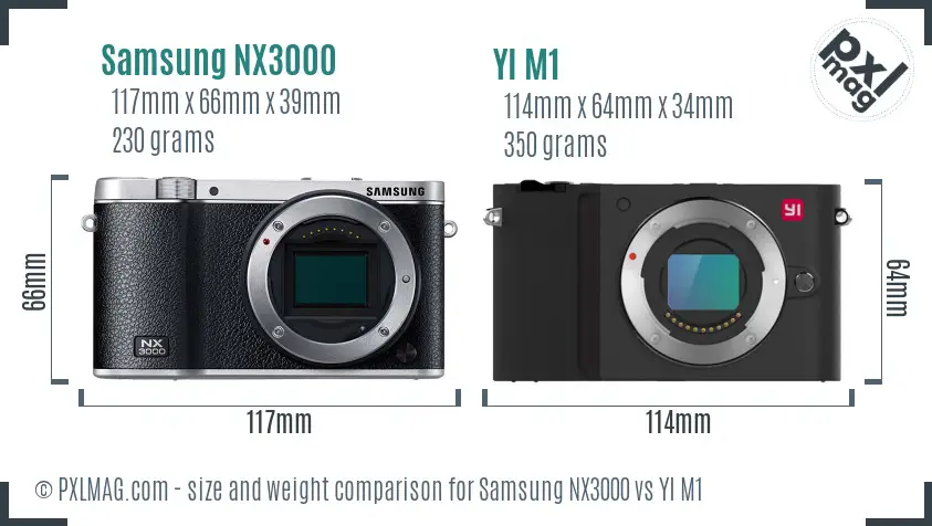 Samsung NX3000 vs YI M1 size comparison