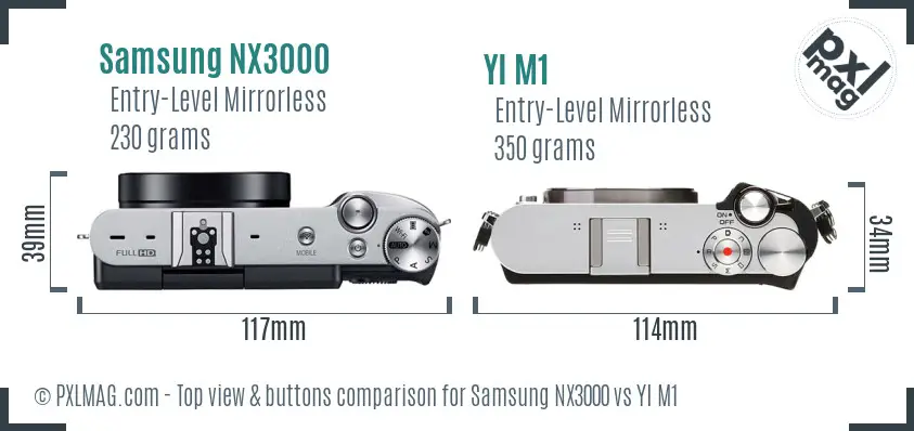 Samsung NX3000 vs YI M1 top view buttons comparison