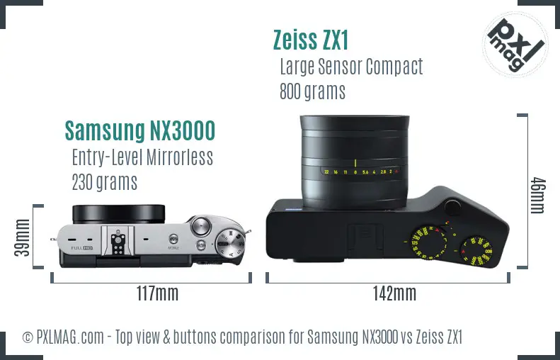 Samsung NX3000 vs Zeiss ZX1 top view buttons comparison