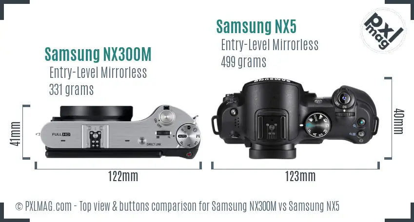 Samsung NX300M vs Samsung NX5 top view buttons comparison