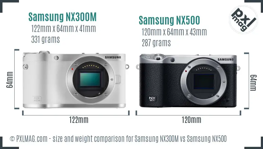 Samsung NX300M vs Samsung NX500 size comparison