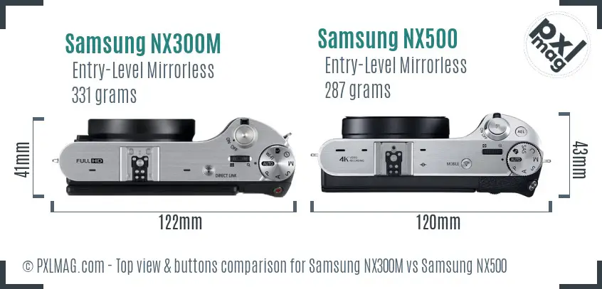 Samsung NX300M vs Samsung NX500 top view buttons comparison