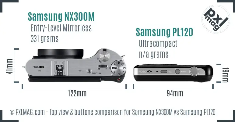 Samsung NX300M vs Samsung PL120 top view buttons comparison
