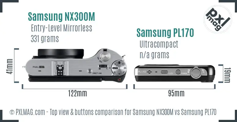 Samsung NX300M vs Samsung PL170 top view buttons comparison