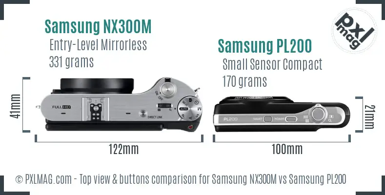 Samsung NX300M vs Samsung PL200 top view buttons comparison