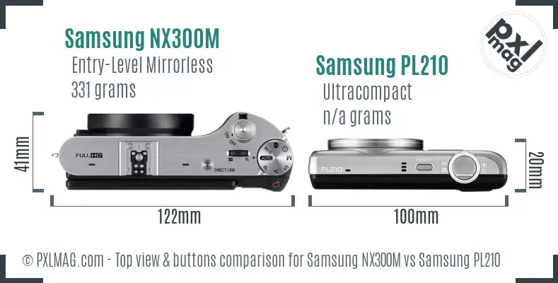 Samsung NX300M vs Samsung PL210 top view buttons comparison