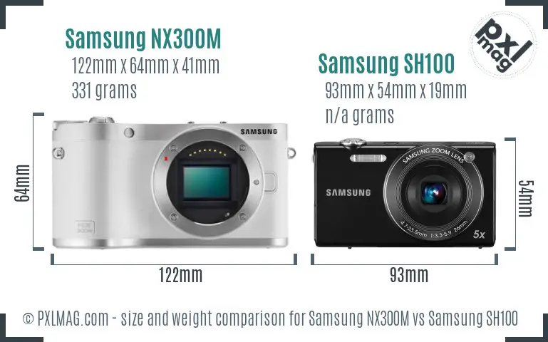 Samsung NX300M vs Samsung SH100 size comparison