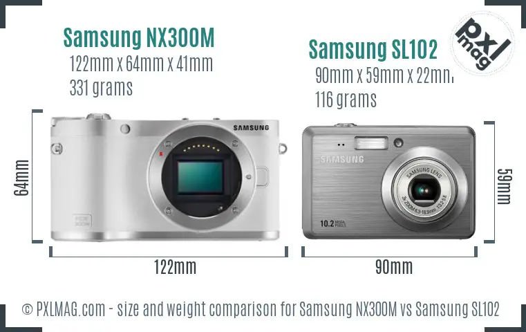 Samsung NX300M vs Samsung SL102 size comparison