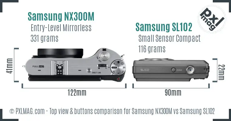 Samsung NX300M vs Samsung SL102 top view buttons comparison
