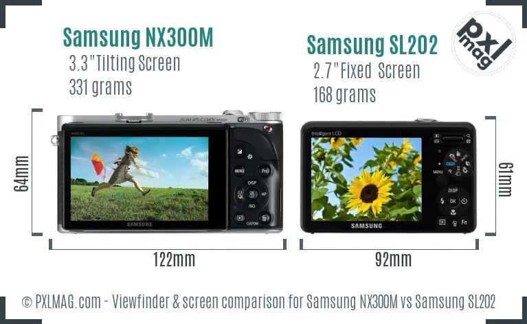 Samsung NX300M vs Samsung SL202 Screen and Viewfinder comparison