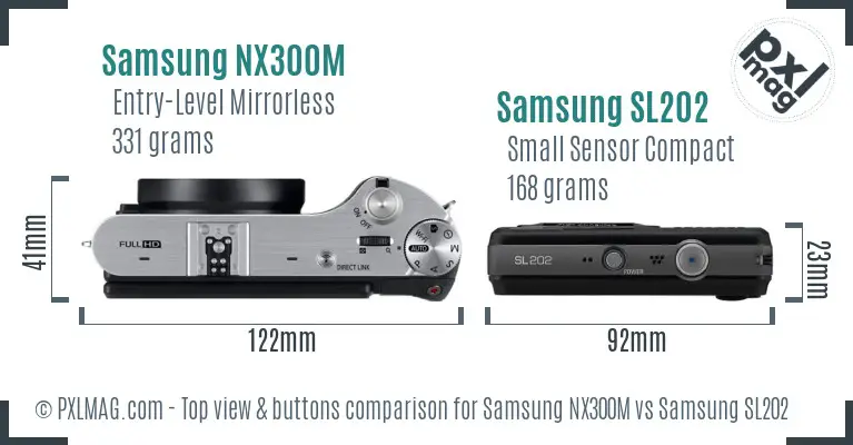 Samsung NX300M vs Samsung SL202 top view buttons comparison