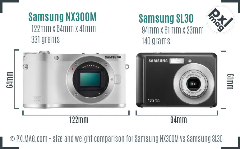 Samsung NX300M vs Samsung SL30 size comparison