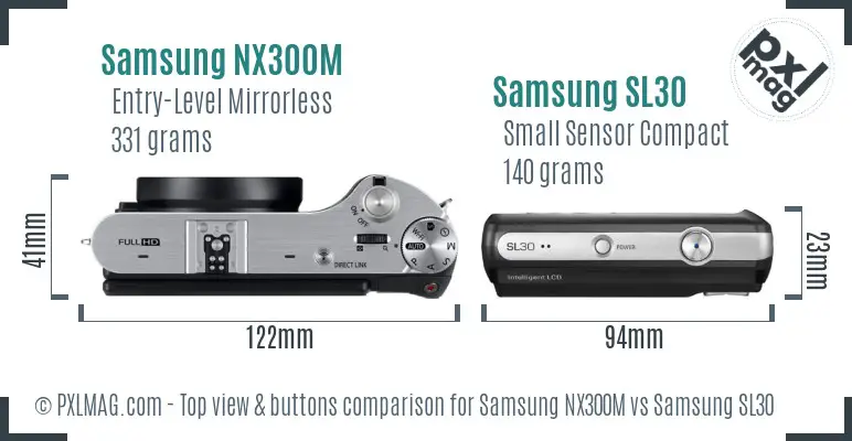 Samsung NX300M vs Samsung SL30 top view buttons comparison