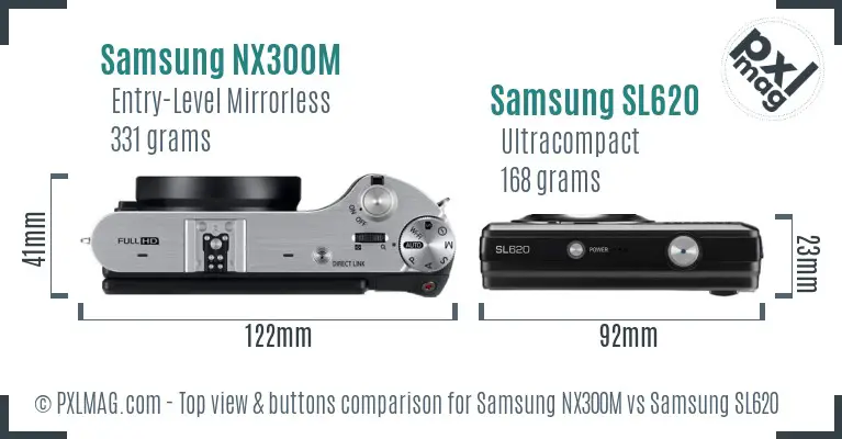 Samsung NX300M vs Samsung SL620 top view buttons comparison