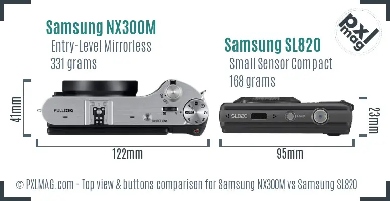 Samsung NX300M vs Samsung SL820 top view buttons comparison
