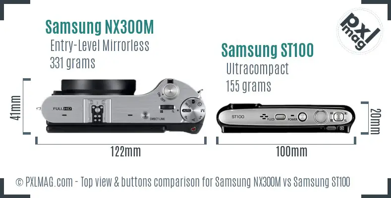 Samsung NX300M vs Samsung ST100 top view buttons comparison