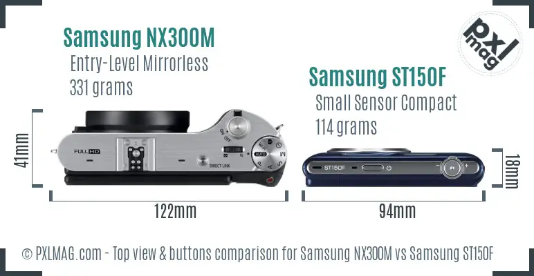 Samsung NX300M vs Samsung ST150F top view buttons comparison
