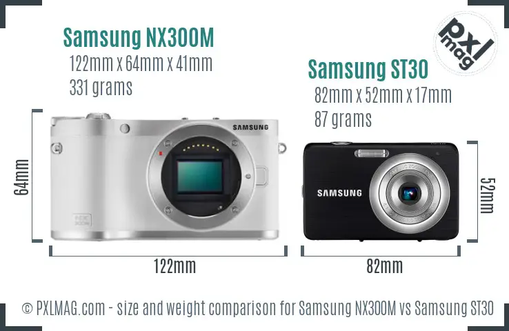 Samsung NX300M vs Samsung ST30 size comparison