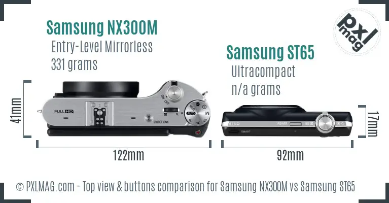 Samsung NX300M vs Samsung ST65 top view buttons comparison