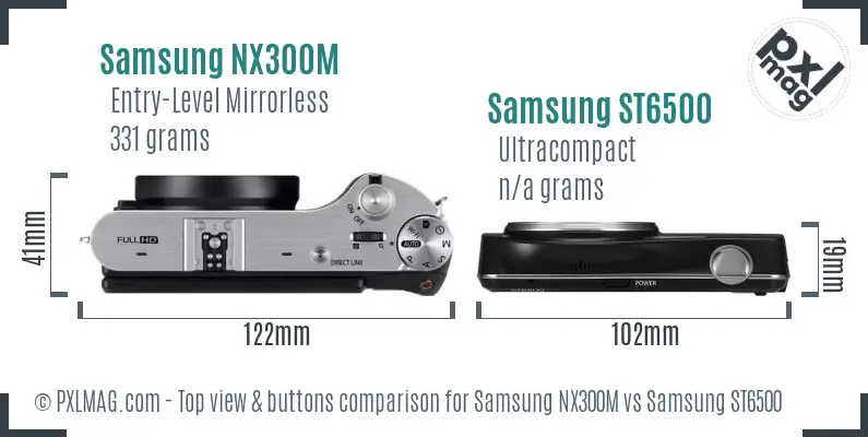 Samsung NX300M vs Samsung ST6500 top view buttons comparison