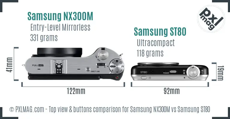 Samsung NX300M vs Samsung ST80 top view buttons comparison