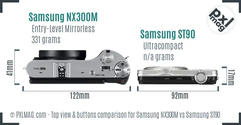 Samsung NX300M vs Samsung ST90 top view buttons comparison