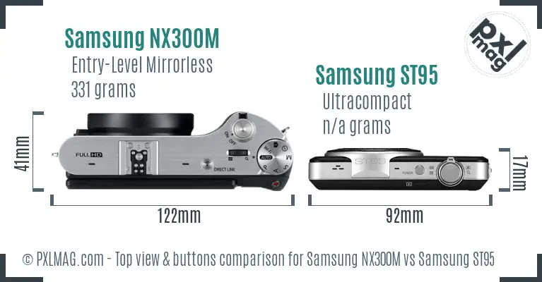 Samsung NX300M vs Samsung ST95 top view buttons comparison