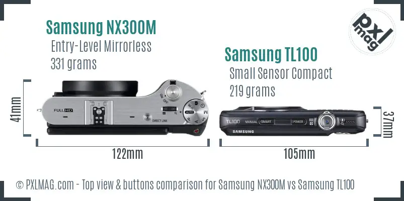 Samsung NX300M vs Samsung TL100 top view buttons comparison