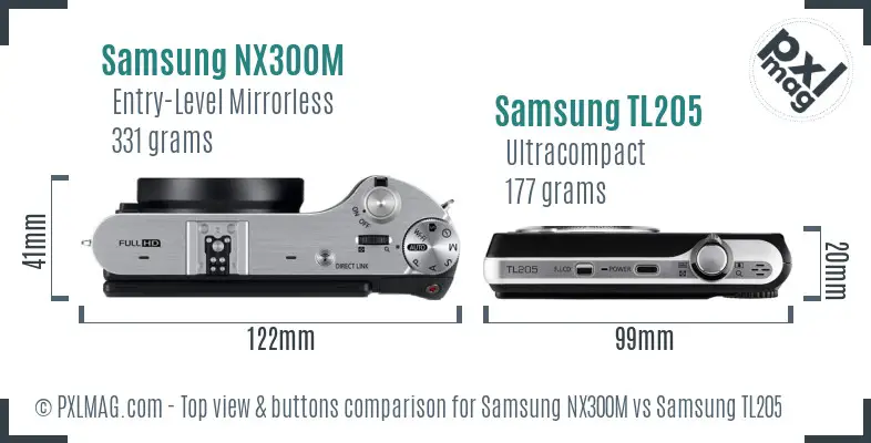 Samsung NX300M vs Samsung TL205 top view buttons comparison