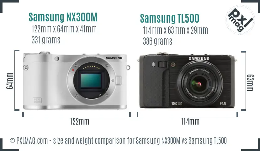 Samsung NX300M vs Samsung TL500 size comparison