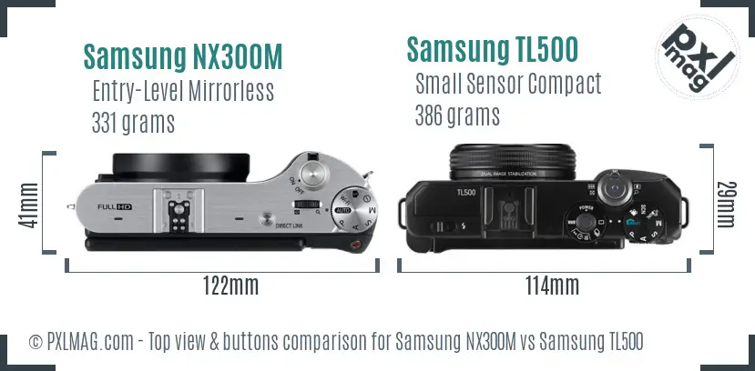 Samsung NX300M vs Samsung TL500 top view buttons comparison