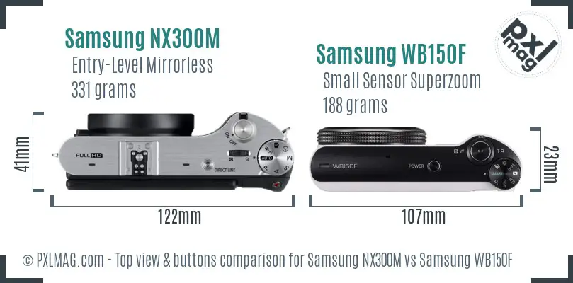 Samsung NX300M vs Samsung WB150F top view buttons comparison