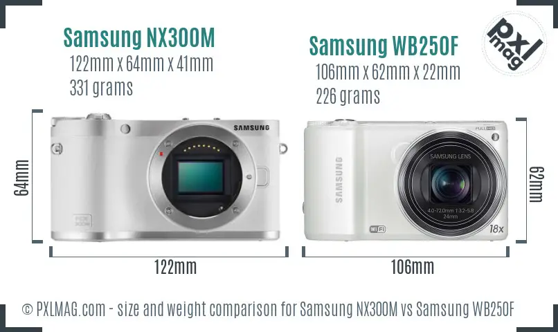 Samsung NX300M vs Samsung WB250F size comparison