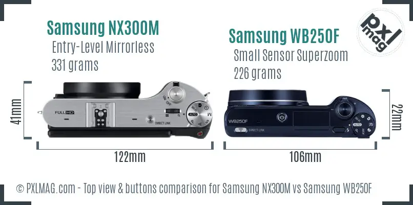 Samsung NX300M vs Samsung WB250F top view buttons comparison