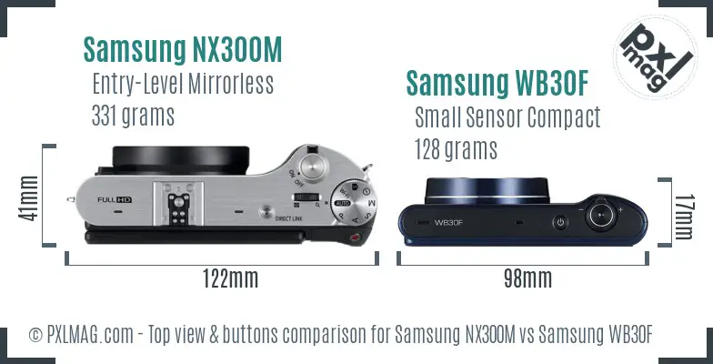 Samsung NX300M vs Samsung WB30F top view buttons comparison Samsung NX300M vs Samsung WB30F top view buttons comparison