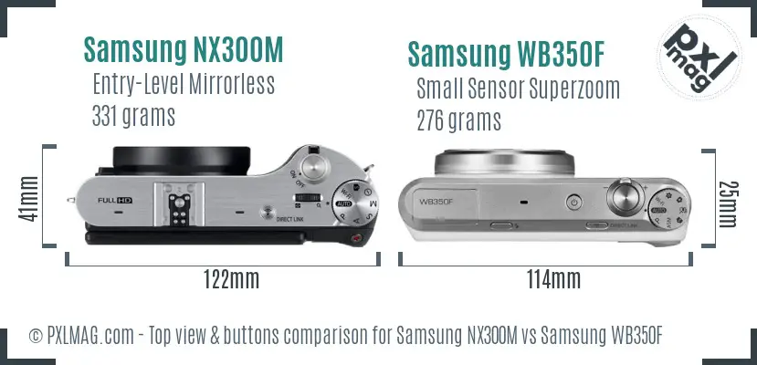 Samsung NX300M vs Samsung WB350F top view buttons comparison