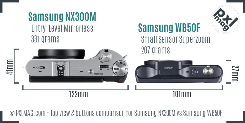 Samsung NX300M vs Samsung WB50F top view buttons comparison