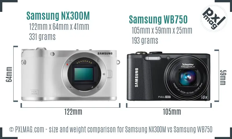 Samsung NX300M vs Samsung WB750 size comparison