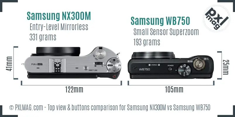 Samsung NX300M vs Samsung WB750 top view buttons comparison