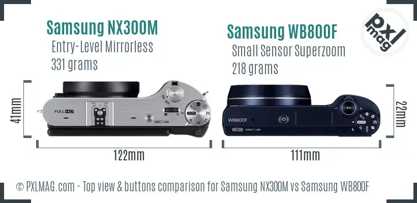 Samsung NX300M vs Samsung WB800F top view buttons comparison